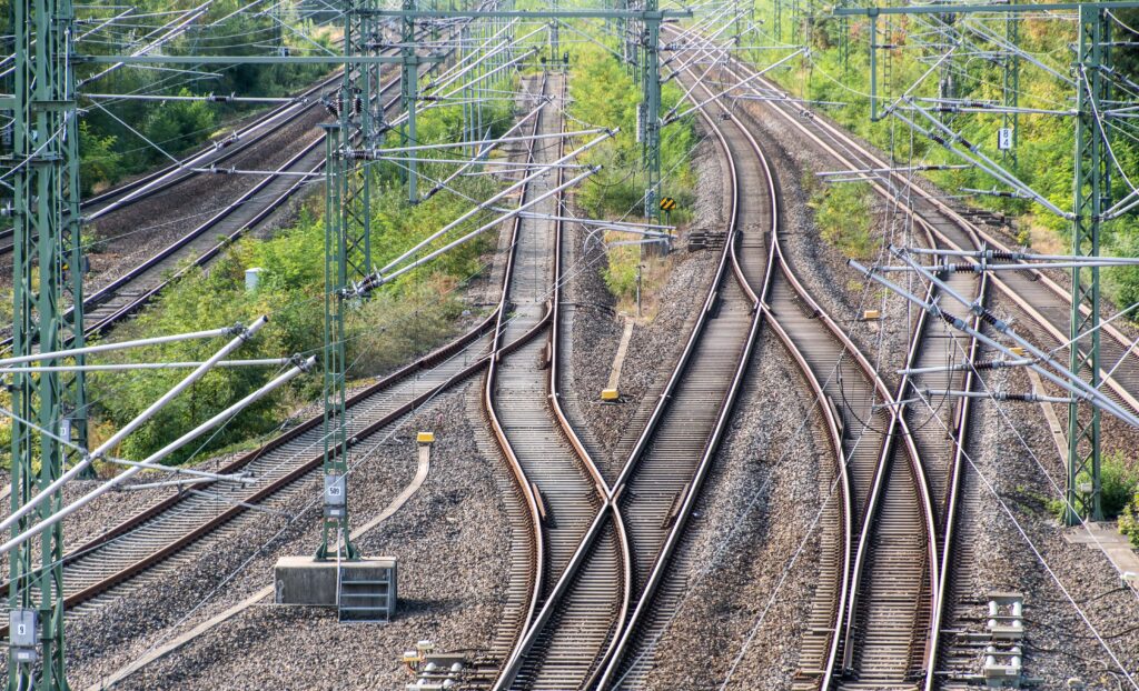 high angle view railroad tracks min